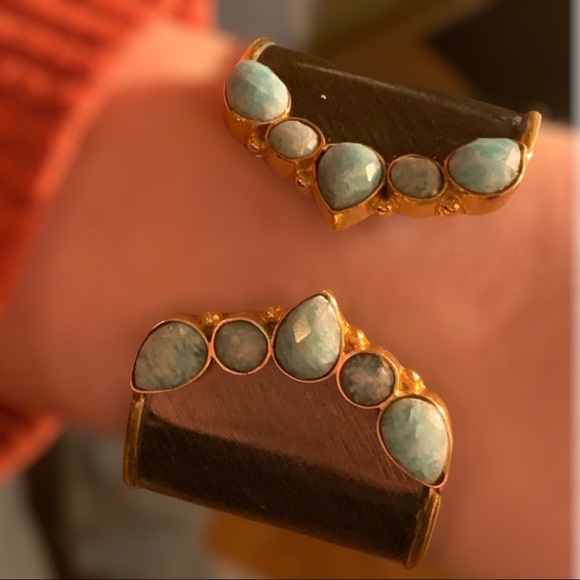 Amazonite Crystal Hand-Crafted Cuff Bangle - Picture 3 of 4